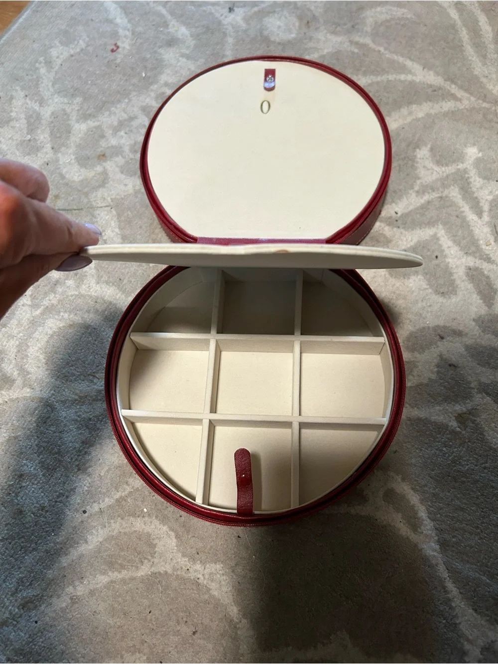 Red Round Travel Jewelry Case with Cream Interior - Unbranded
